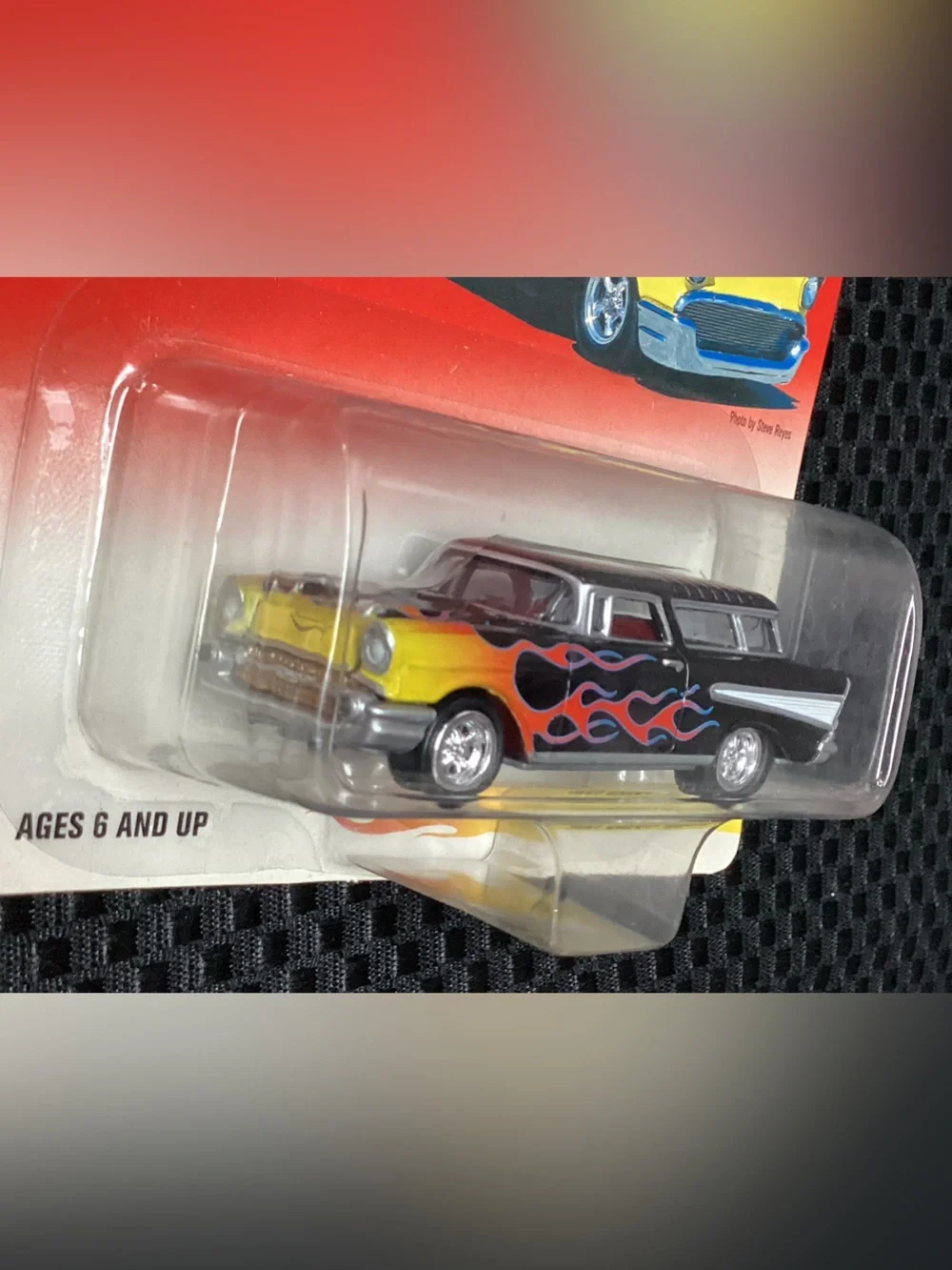 Johnny Lightning 1957 Chevy Nomad Thunder Wagons Black Yellow Flame Die-Cast Car